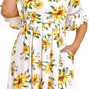 Women’s Plus Size Bell Sleeve Swing Dress Casual Summer Pockets